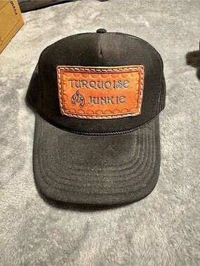 Otto Turquoise Junkie Trucker Hat in Black & Orange
